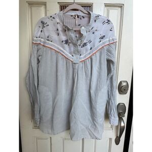 Free People Striped Floral Boho Tunic Shirt Blouse Top Women Size Small